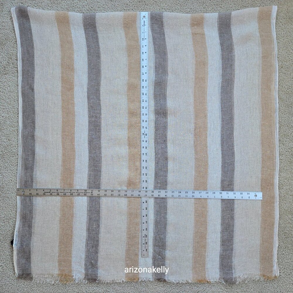 Zara NWOT Linen Scarf Neutral Earth Tones Stripes Large - Picture 3 of 8